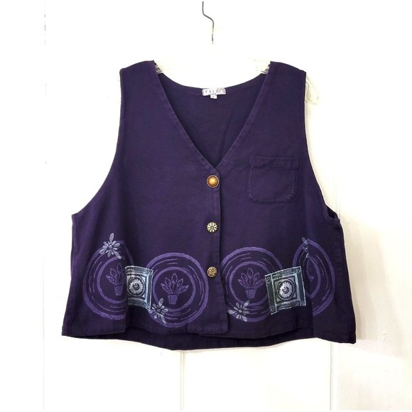 Focus Jackets & Blazers - Lagen Look Art to Wear Vintage Printed Vest Purple